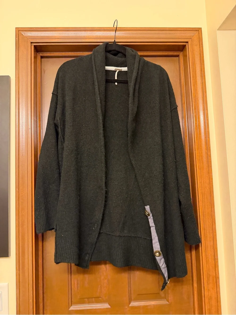 Free People Black Open-Front Shawl Collar Cardigan